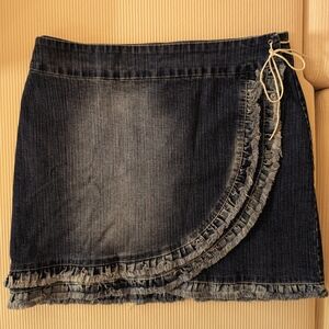 Vintage Vezucci Denim Wrap Skirt Ruffles Y2K Size 14 Stretch